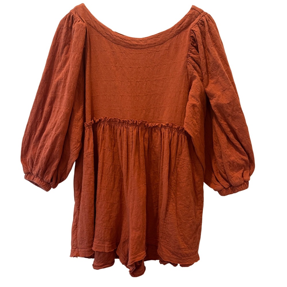 Free People Beach Get Obsessed Terracotta Balloon Sleeve Babydoll Mini Dress XS